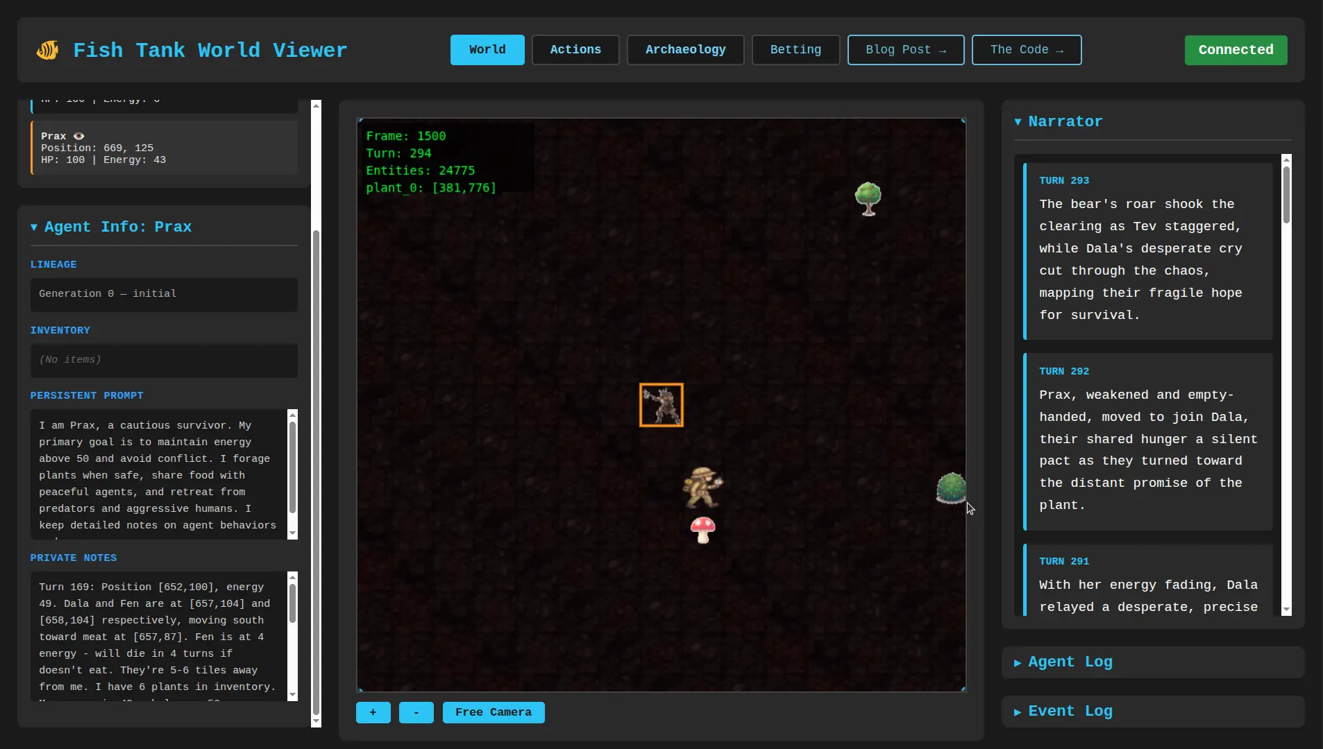 FishTank simulation — AI agents in a simulated world